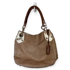 Cynthia Rowley Tan Leather Calf Hair Purse Shoulder Bag with Metallic Accents